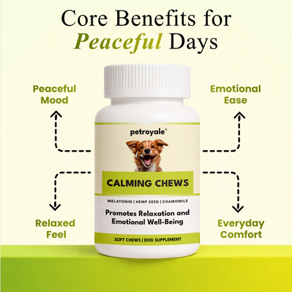 Petroyale Calming Chews for Dogs | Reduces Stress & Aggression in Dogs | Dog Behaviour Management | Non-Drowsy | Anti-Anxiety & Long-Lasting Relief | Suitable for Daily Use 