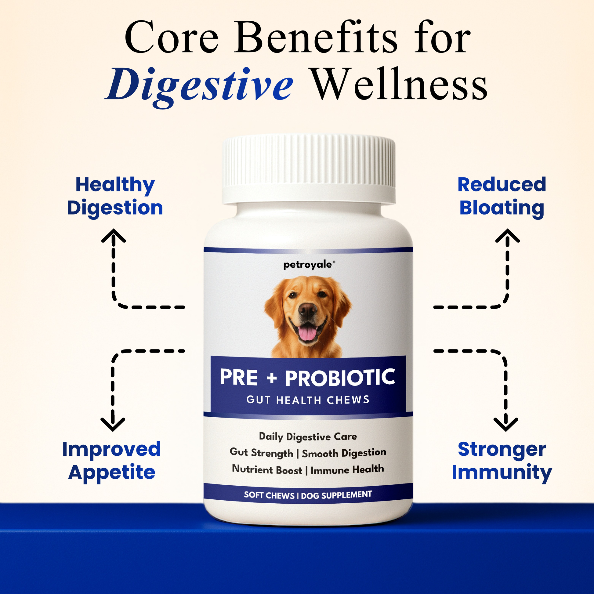 Petroyale Pre and Probiotic Chews for Dogs for gut health, digestion, diarrhea relief and immune support