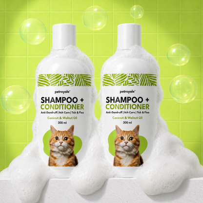 Petroyale 2-in-1 Cat Shampoo & Conditioner with Aloe Vera for Tick & Flea Protection and Healthy Coat