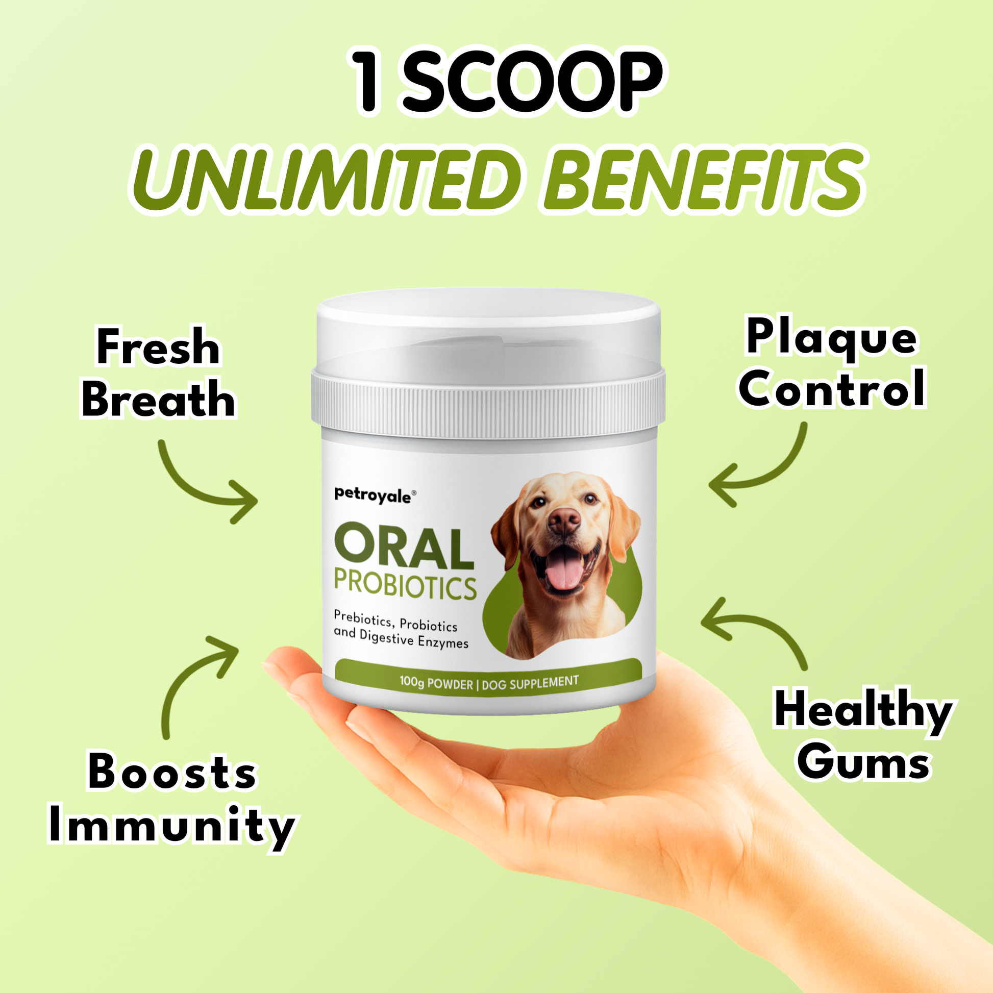 Dog Oral Probiotics supplement formulated to support digestive health, gut balance, and immune function in dogs.