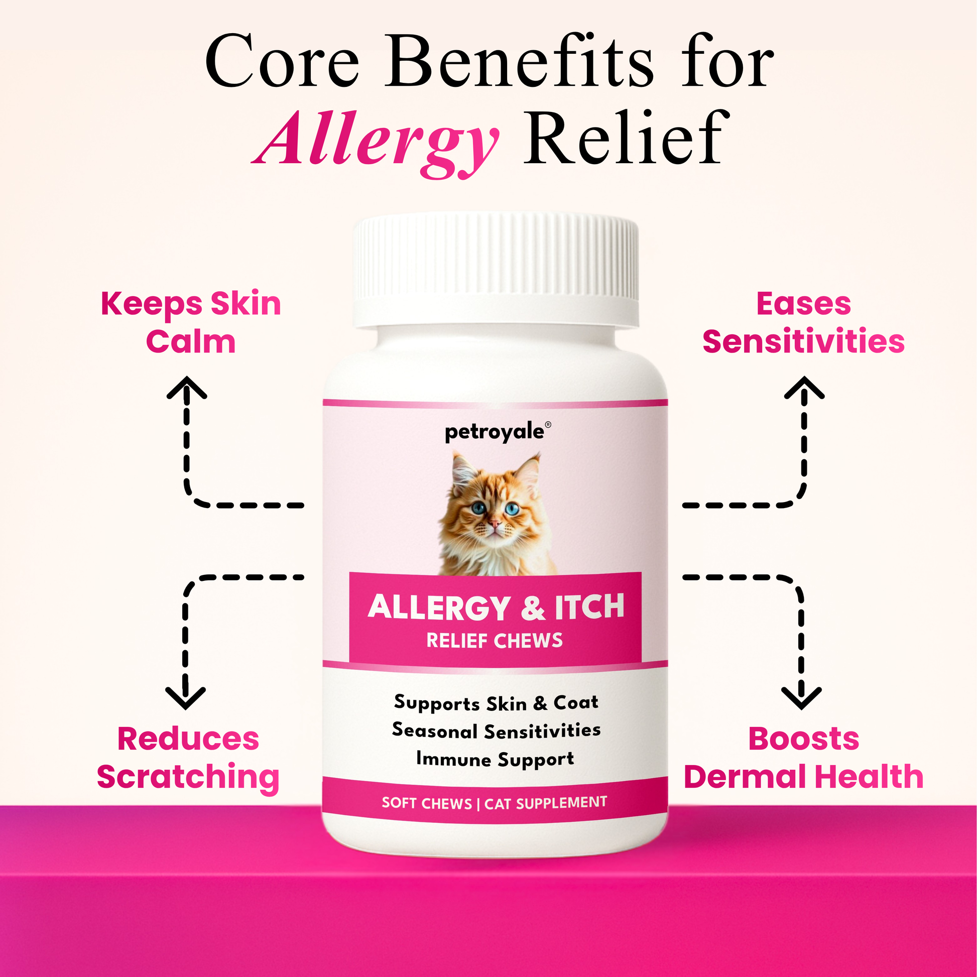 Petroyale Allergy & Itch Chews for Cats | Natural Relief for Seasonal Allergies | Hot Spots | Food Sensitivities | Dry Skin | Paw Licking | Scratching | Immune Support | Healthy Skin