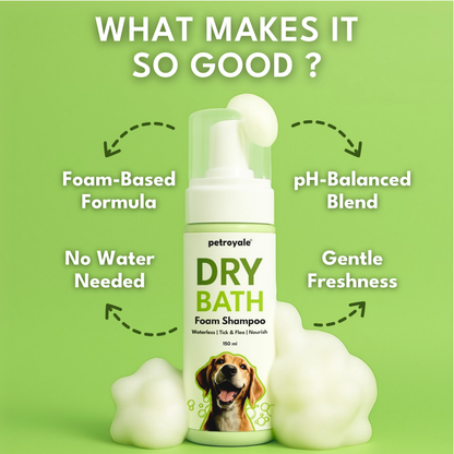 Petroyale Dry Bath Shampoo for Dogs Cleans, Freshens & Deodorizes Coat Without Water