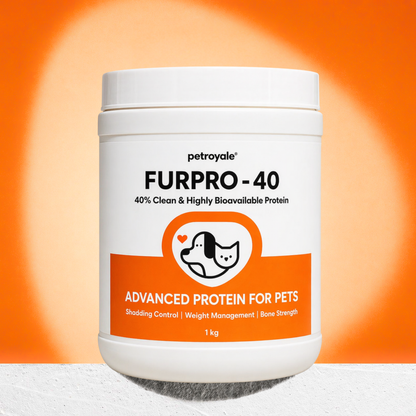 Petroyale Furpro-40 Dog Protein Powder Supplement - Dog Skin & Coat + Hair Fall Control Supplement- Omega 3 6 9 for Dogs & Cats - Dogs Muscle & Weight Gain Powder - Growth Food - Fish Flavor 
