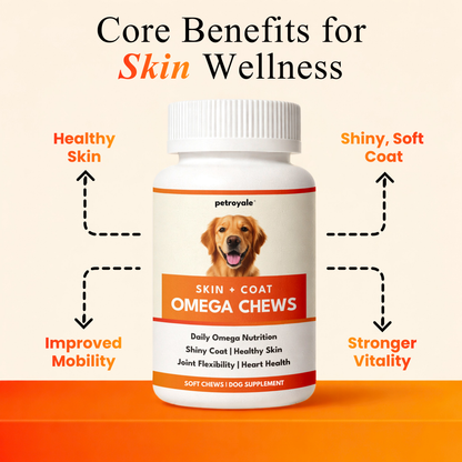 Petroyale Omega Chews - Dog Supplement for Skin and Coat - Omega 3 6 9 for Dogs - Skin and Coats Chews for Dog's for Reduced Shedding, Healthy Skin, Shiny Dog's Coat 
