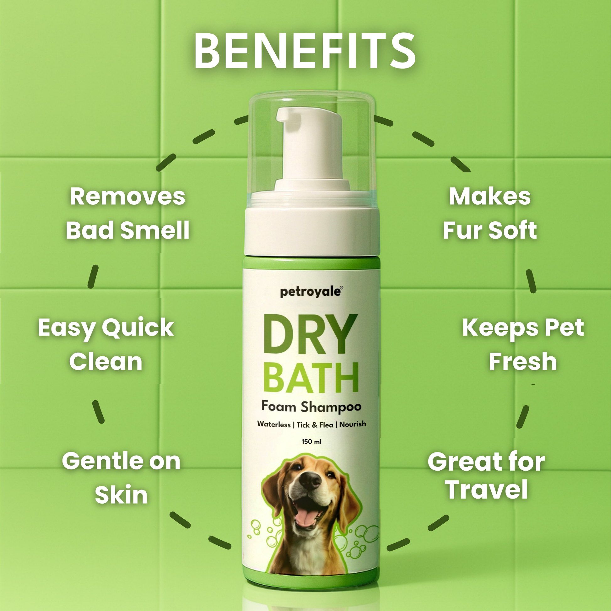 Petroyale Dry Bath Shampoo for Dogs Cleans, Freshens & Deodorizes Coat Without Water