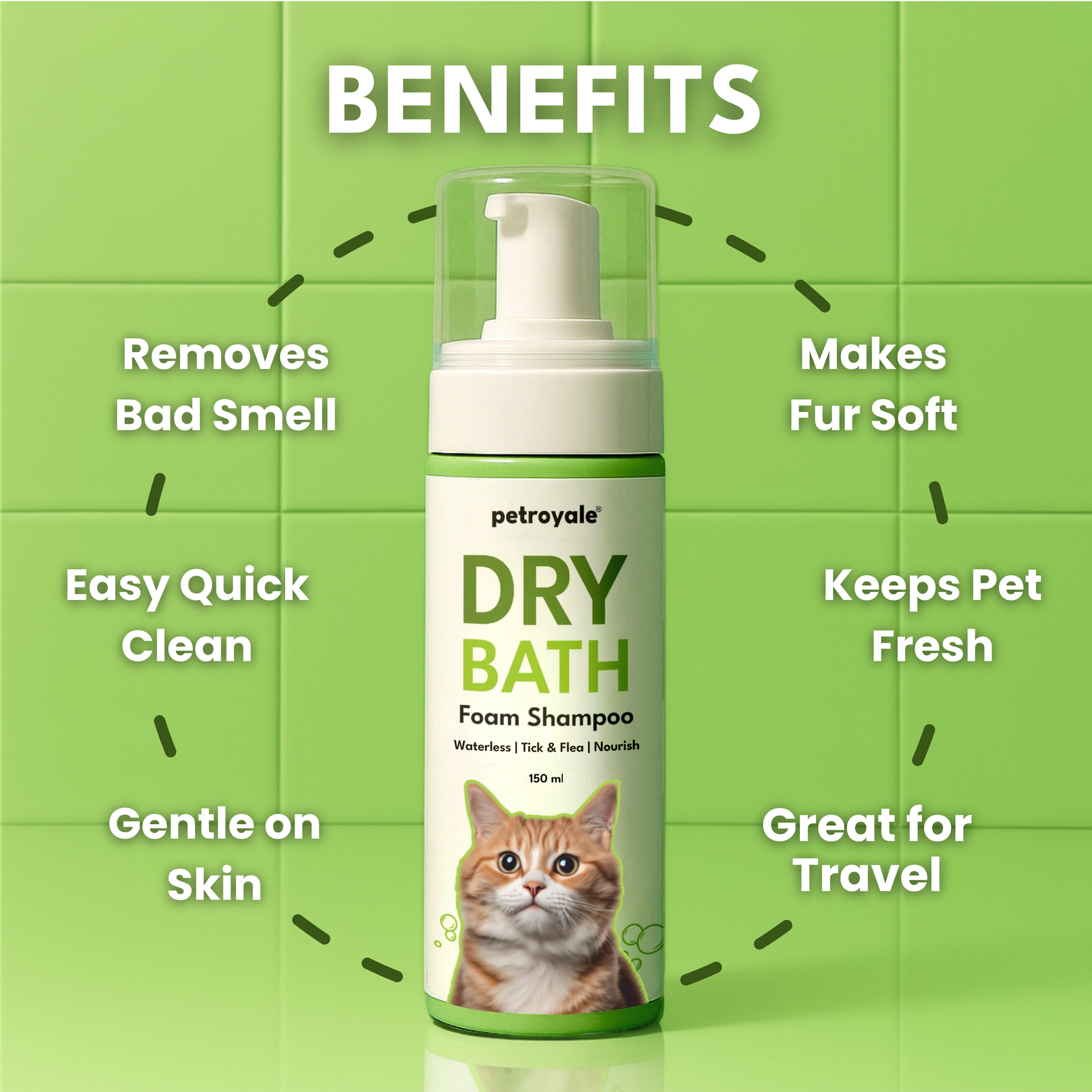 Petroyale Dry Bath Shampoo for Cats Cleans, Freshens & Deodorizes Coat Without Water