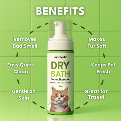 Petroyale Dry Bath Shampoo for Cats Cleans, Freshens & Deodorizes Coat Without Water