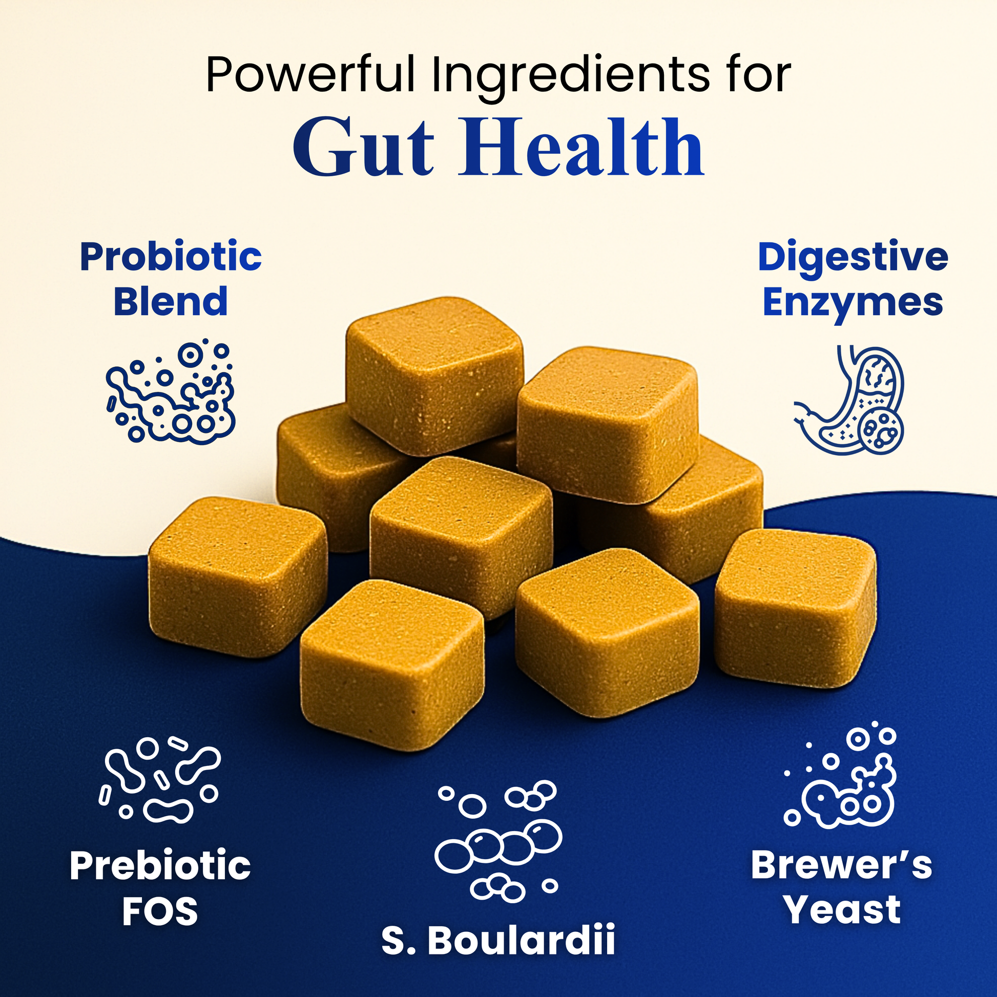 Pre and Probiotics Gut Health Chews for dogs formulated to support digestion, maintain healthy gut flora, and promote overall digestive wellness.